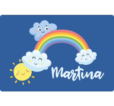 Rolgordijn kinderkamer wolken en regenboog met naam - TenStickers