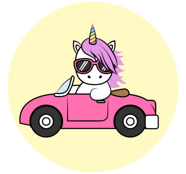 Toile fenêtre chambre enfant licorne cool en voiture - TenStickers