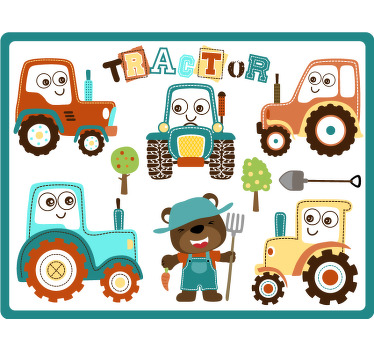 Toile fenêtre chambre enfant tracteurs souriants - TenStickers
