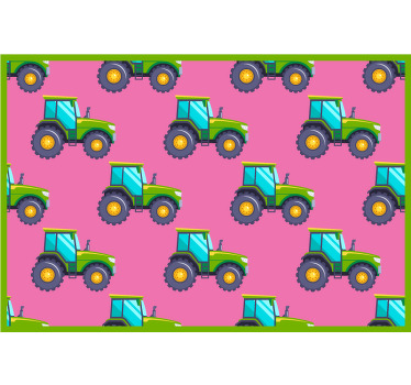 Toile fenêtre chambre enfant motif tracteur rose et vert - TenStickers