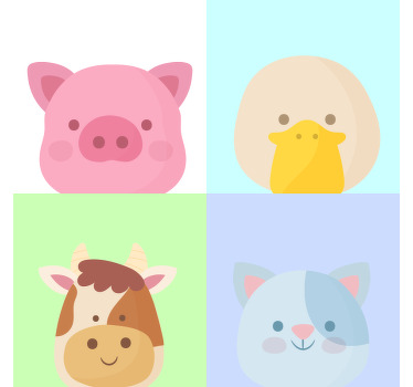 Toile fenêtre chambre enfant 4 animaux de la ferme mignons - TenStickers