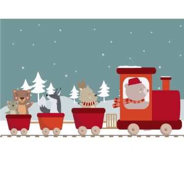 Toile fenêtre chambre enfant animaux sur train - TenStickers