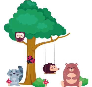 Estor enrollable infantil animales del bosque en un columpio - TenVinilo