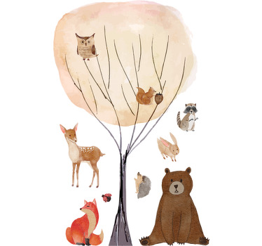 Estor enrollable infantil animales del bosque y árbol - TenVinilo