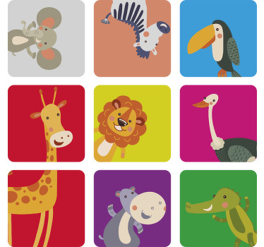 Estor enrollable infantil azulejos coloridos con animales - TenVinilo