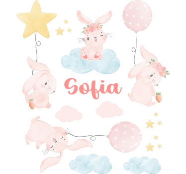 Estor enrollable infantil globos rosas con conejitos - TenVinilo