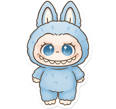Toile fenêtre chambre enfant poupée monstre bleue - TenStickers
