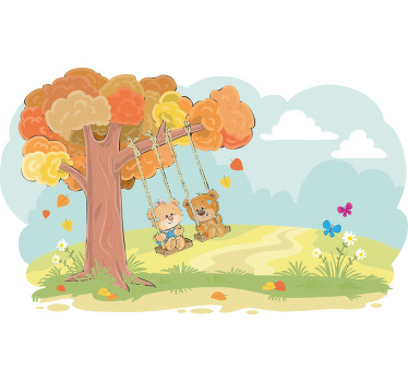 Toile fenêtre chambre enfant ours en peluche en forêt - TenStickers