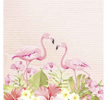 Toile fenêtre chambre enfant fleurs tropicales et flamants - TenStickers