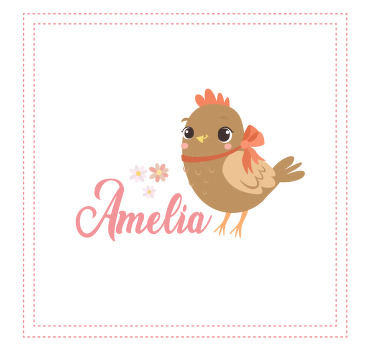 Toile fenêtre chambre enfant poussin avec ruban et nom - TenStickers