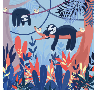 Toile fenêtre chambre enfant animaux endormis forêt - TenStickers