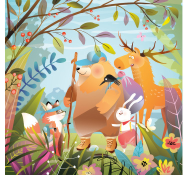 Toile fenêtre chambre enfant amis animaux en forêt - TenStickers