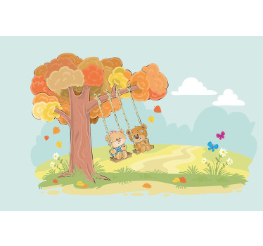 Toile fenêtre chambre enfant ours en peluche forêt - TenStickers