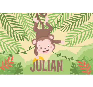 Toile fenêtre chambre enfant singe mignon sur branche - TenStickers