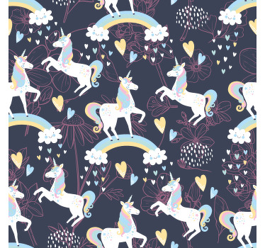 Toile fenêtre chambre enfant motifs floraux licornes roses - TenStickers