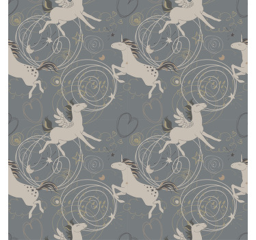 Toile fenêtre chambre enfant licornes pégase sur fond sombre - TenStickers