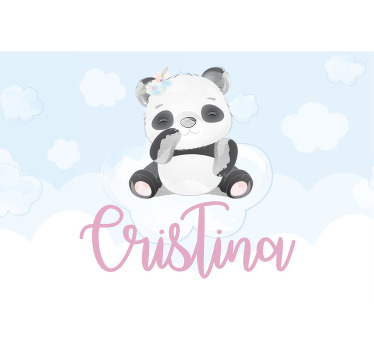 Toile fenêtre chambre enfant panda mignon avec nom - TenStickers