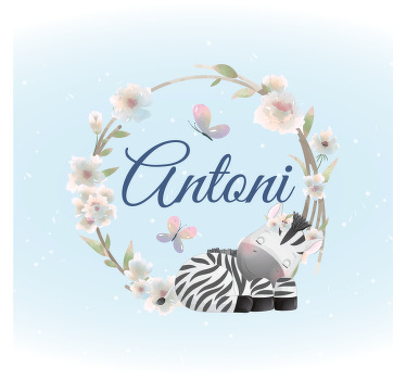 Toile fenêtre chambre enfant animaux mignons zèbre avec nom - TenStickers