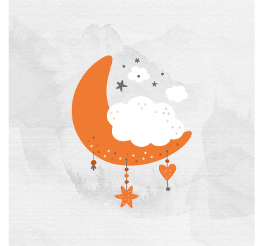 Toile fenêtre chambre enfant lune et nuages minimalistes - TenStickers