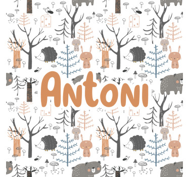 Toile fenêtre chambre enfant forêt scandinave avec animaux - TenStickers