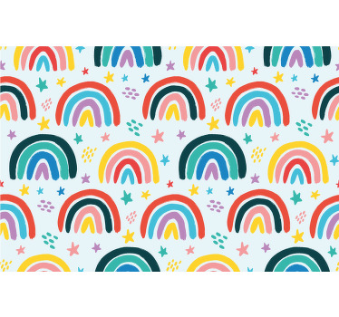 Toile fenêtre chambre enfant motif de nombreux arc-en-ciel - TenStickers