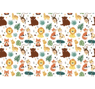 Kids roller blind featuring cute wild animals and leaves - TenStickers