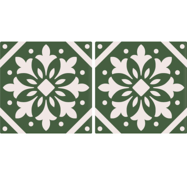 Toile fenêtre cuisine motifs carreaux ciment sur fond vert - TenStickers