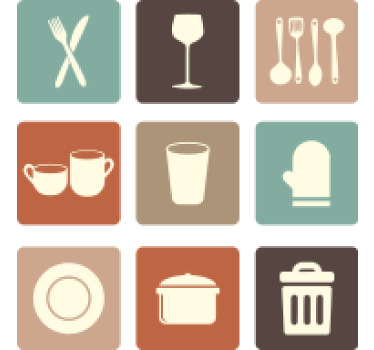 Toile fenêtre cuisine icônes tiroirs cuisine - TenStickers
