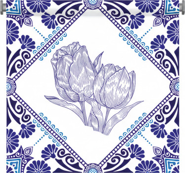 Toile fenêtre cuisine tulipes bleues de delft - TenStickers