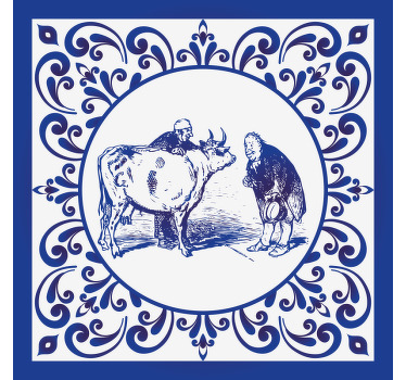 Toile fenêtre cuisine hommes et vache - TenStickers