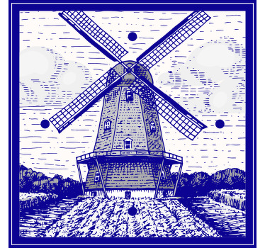 Toile fenêtre cuisine bleu de delft - TenStickers