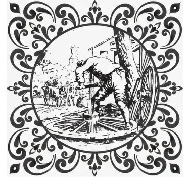 Toile fenêtre cuisine homme et roue - TenStickers