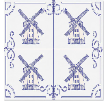 Toile fenêtre cuisine design moulins à vent - TenStickers