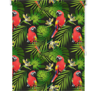 Toile fenêtre cuisine perroquets colorés sur fond gris - TenStickers