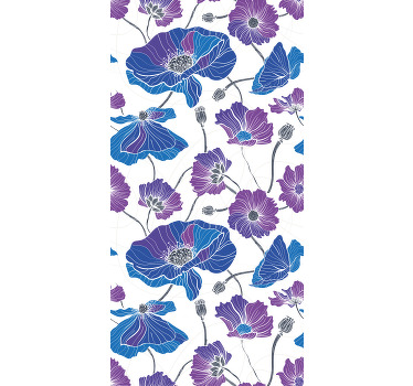 Toile fenêtre cuisine fleurs de jardin bleues et violettes - TenStickers