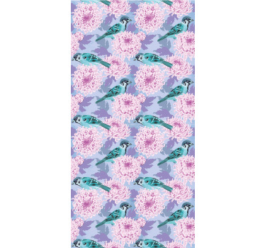Toile fenêtre cuisine fleurs de jardin roses et oiseaux - TenStickers