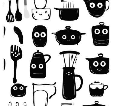Roller blind for kitchen window with black utensils - TenStickers