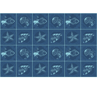 Blå rullegardin med dekorative havdyr fliser - TenStickers