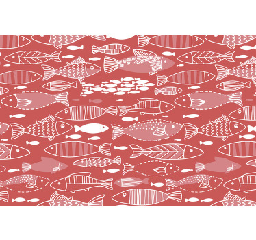 Toile fenêtre rouge de nombreux poissons sous la mer - TenStickers