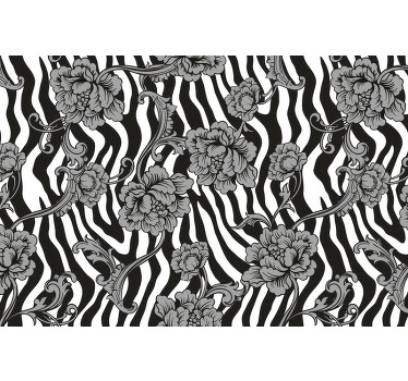 Black roller blind with zebra print and floral design - TenStickers