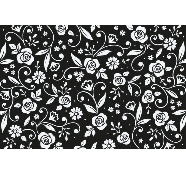 Black roller blind with abstract white floral design - TenStickers