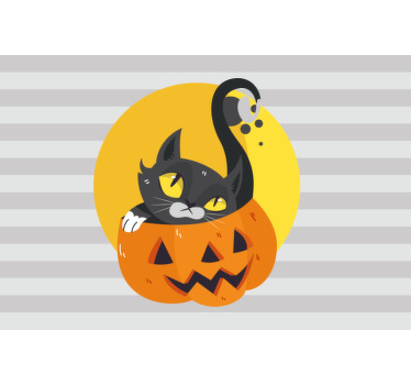 Grey blind with pumpkins and black cat design - TenStickers