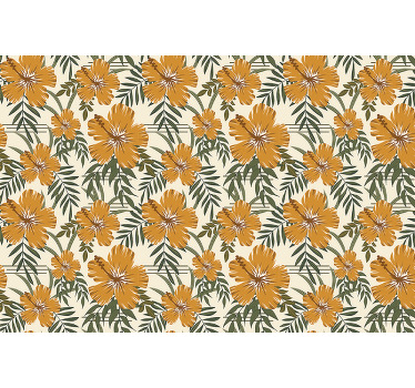 Toile fenêtre orange fleurs tropicales jaunes - TenStickers