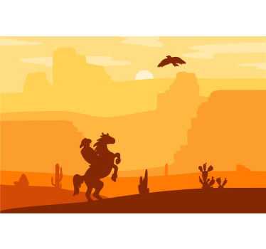 Toile fenêtre orange paysage de cowboy - TenStickers