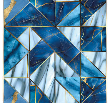 Cortina roller textura mármol azul geométrico y dorado - TenVinilo