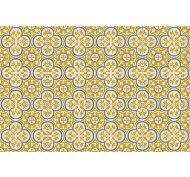 Toile fenêtre vintage carrelage hydraulique jaune - TenStickers