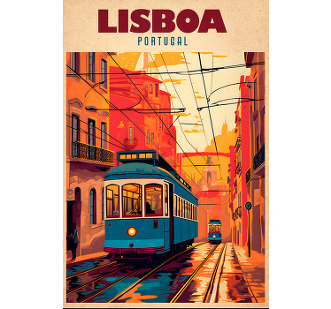 Toile fenêtre vintage illustration tram de lisbonne - TenStickers