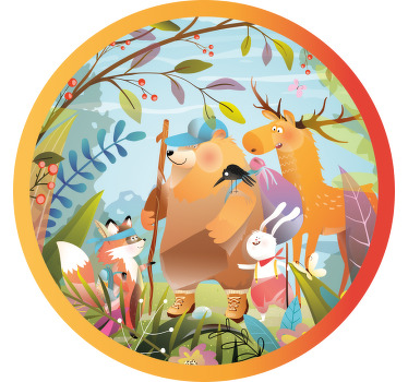 Rolgordijn grappig dierenvrienden in het bos - TenStickers