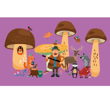 Rolgordijn grappig vogels in paddenstoelenbos - TenStickers