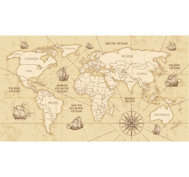 Cortina roller mapamundi mural de mapa mundi sepia - TenVinilo